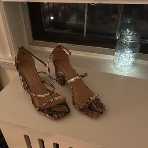 BAMBOO Snake Strappy Block Heel Sandals